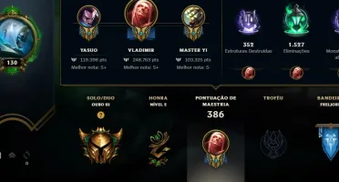 Conta GOLD 3, 97 champions, 32 skins, 255 partidas ranked