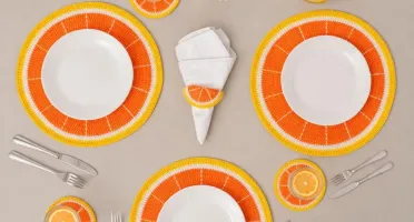 Conjunto Mesa Posta Crochê Laranja
