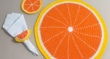 Conjunto Mesa Posta Crochê Laranja