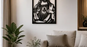 Quadro Sagrado Coração de Jesus em MDF 50 x 35 cm