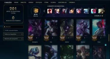 Unranked com 65 Champs e 29 Skins + 2 Prestigios do Fizz