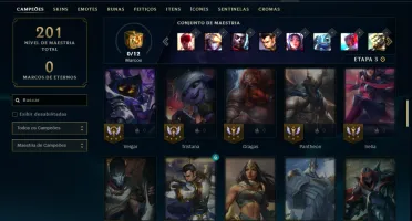 Unranked com 65 Champs e 29 Skins + 2 Prestigios do Fizz