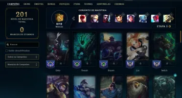 Unranked com 65 Champs e 29 Skins + 2 Prestigios do Fizz