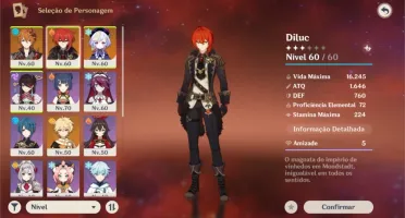 Ar 43 , Childe (Tartaglia) , Diluc , Qiqi + 2 armas t5