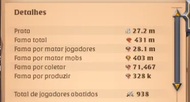 Conta Albion upada 431m Fama +40m prata