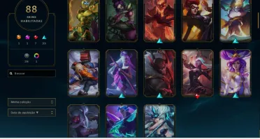 conta lol (lvl 124, 88 skins, 47 emotes, 155 icons)