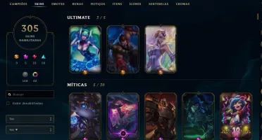 Conta lol Season 2 com 305 skins