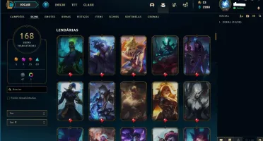 CONTA LEAGUE OF LEGENDS OURO 1, 168 SKINS 5 ULTIMATE.