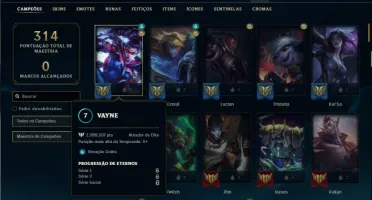 Conta ouro 4 com 110 Champs e 81 Skins + 1kk de Vayne