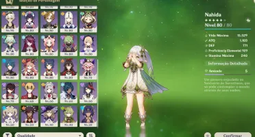 Conta genshin impact Nahida C0 e 7 armas T5 level 90