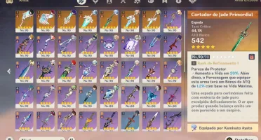 Conta genshin impact Nahida C0 e 7 armas T5 level 90