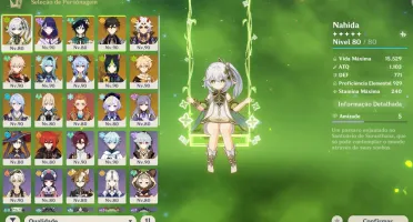Conta genshin impact Nahida C0 e 7 armas T5 level 90