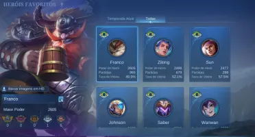 Conta do Mobile legends bang bang com 235 skins / 122 herois