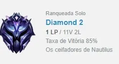 CONTA LOL DIAMANTE 2 MMR ALTO (85% WR)