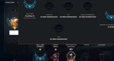 Platina 4 com 75 Champs e 46 Skins ( SUP / ADC / MID )