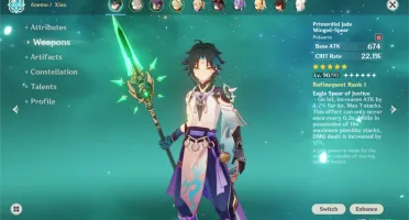 Xiao + Lança de Jade, Hu tao e Albedo.