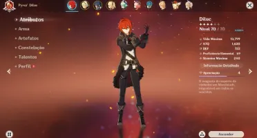 GENSHIN DILUC + KLEE + 3 ARMAS 5* + personagens 4*