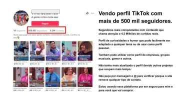 Perfil TikTok + de 500 Mil seguidores - Preço Baixo