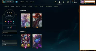 CONTA DE LOL DIAMANTE 3 136 SKINS