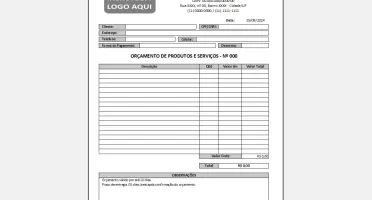 Planilha de Vendas e Orçamentos de Produtos Manual
