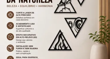 Kit 4 Quadros Elementos da Natureza em MDF 15 x 15 cm