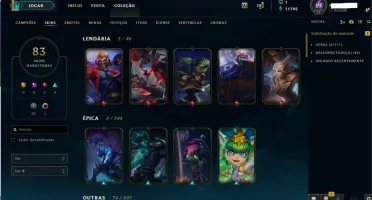 CONTA LOL 128 CHAMPIONS PLATINA 1 MMR DIAMANTE 85 SKINS