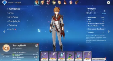 Contas Genshin Impact AR 5 com Tartaglia (Childe)