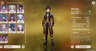 Conta genshin impact ar 50 com zhongli,albedo,mona e keqing