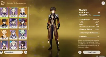 Conta genshin impact ar 50 com zhongli,albedo,mona e keqing