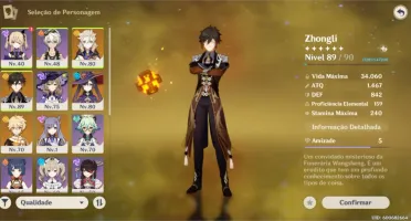 Conta genshin impact ar 50 com zhongli,albedo,mona e keqing