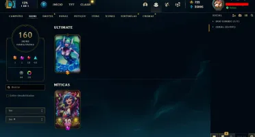 Conta platina 3 com TODOS os champs e 160 Skins (NIVEL 633)