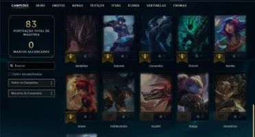 Ouro 4 com 40 Champs e 7 Skins + 11 Fragmentos
