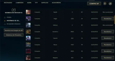 Ouro 4 com 40 Champs e 7 Skins + 11 Fragmentos