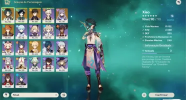 Conta {AR 55} 8 5* contém Xiao e Lança de Jade; e todos 4*