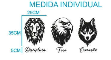 Kit 6 Peças Animais Disciplina Foco Execução em MDF