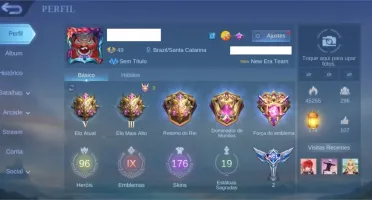 Conta Mobile Legends - 94 Heróis - 176 Skins - Emblemas Full