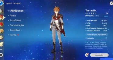 Geshin impact contém 3 personagem 5* Diluc,Childe e Jean