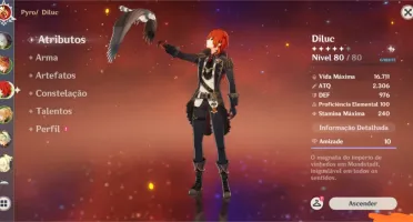 Geshin impact contém 3 personagem 5* Diluc,Childe e Jean