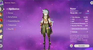 Geshin impact contém 3 personagem 5* Diluc,Childe e Jean