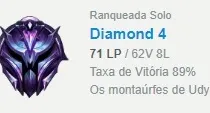 Conta LoL Diamante IV mmr 89%wr