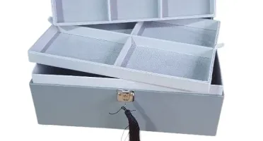 Porta-Joias Grande Cinza com Espelho e Chave