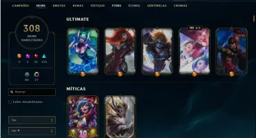 Conta lol, lv 342, 308 skins