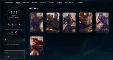 Conta unranked com TODOS os champs e 171 skins ,6 vitoriosas