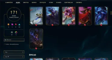 Conta unranked com TODOS os champs e 171 skins ,6 vitoriosas
