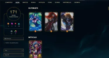 Conta unranked com TODOS os champs e 171 skins ,6 vitoriosas