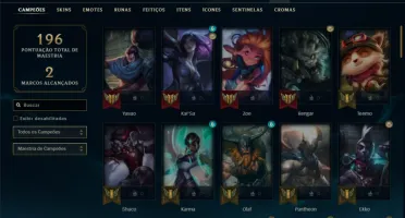Platina 1 com 85 Champs e 27 Skins + 2 Prestigios da Ahri