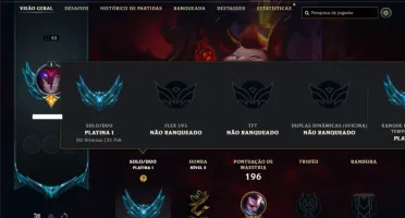 Platina 1 com 85 Champs e 27 Skins + 2 Prestigios da Ahri