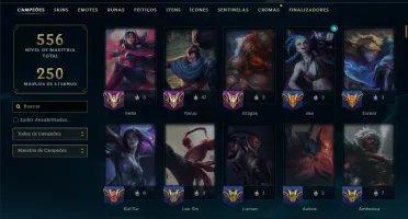 Unranked com TODOS os Champs e 156 Skins +1 Prestigio