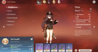 Contas Genshin Impact AR 5 com HuTao