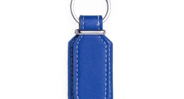 Chaveiro Azul de Couro Sintético com Argola